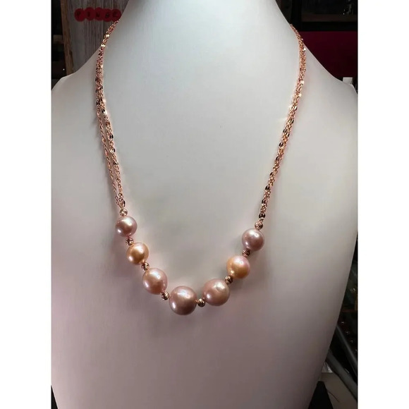Cultured Freshwater Pearl Rose Gold Over Sterling Silver Necklace - Picture 6 of 11